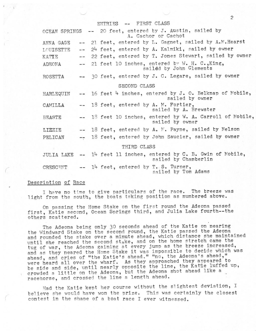 Vertical Files - Mississippi Sound - First Regatta after the Civil War 1867  (5) - Hancock County Historical Society